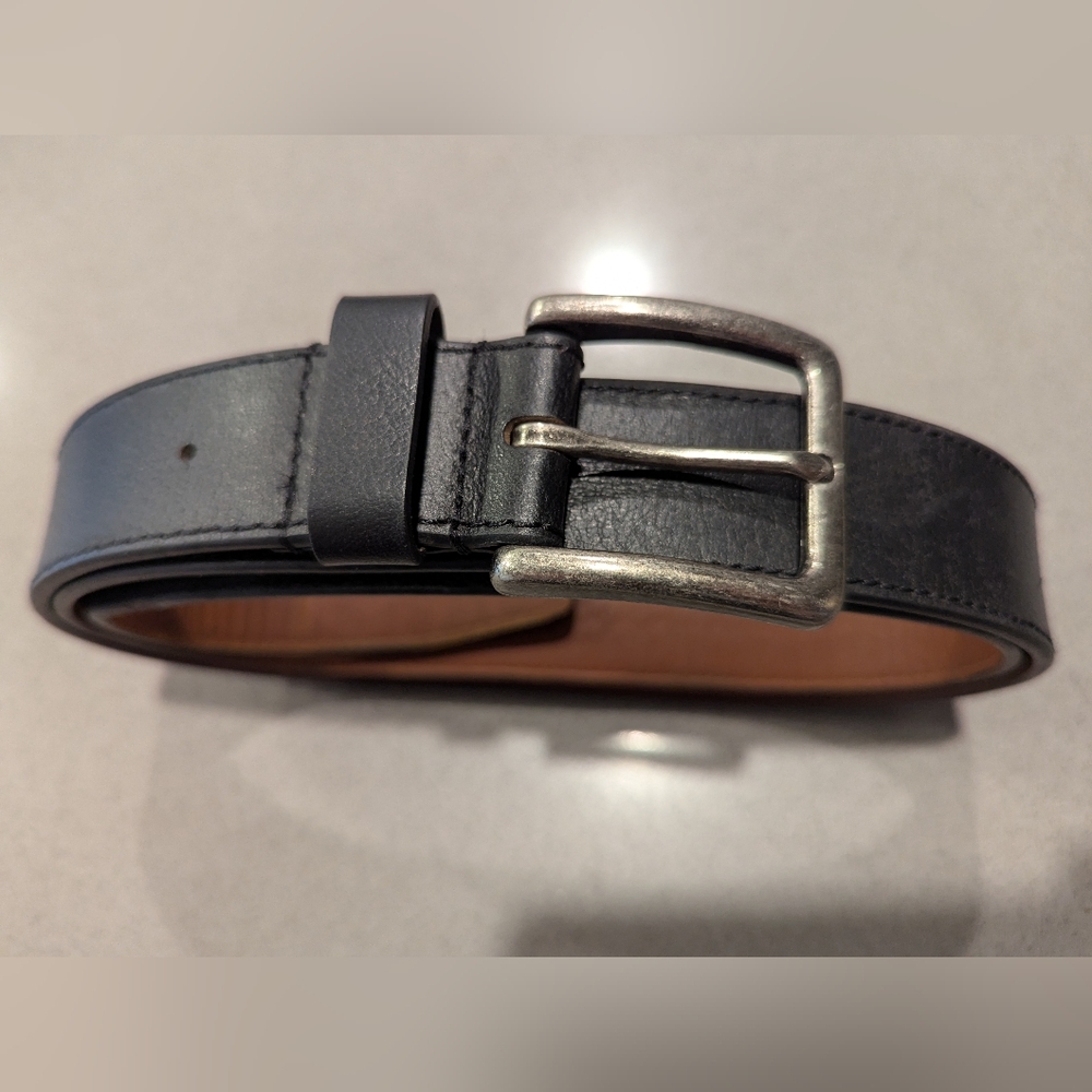 Boconi Black Leather Belt with Silver Buckle